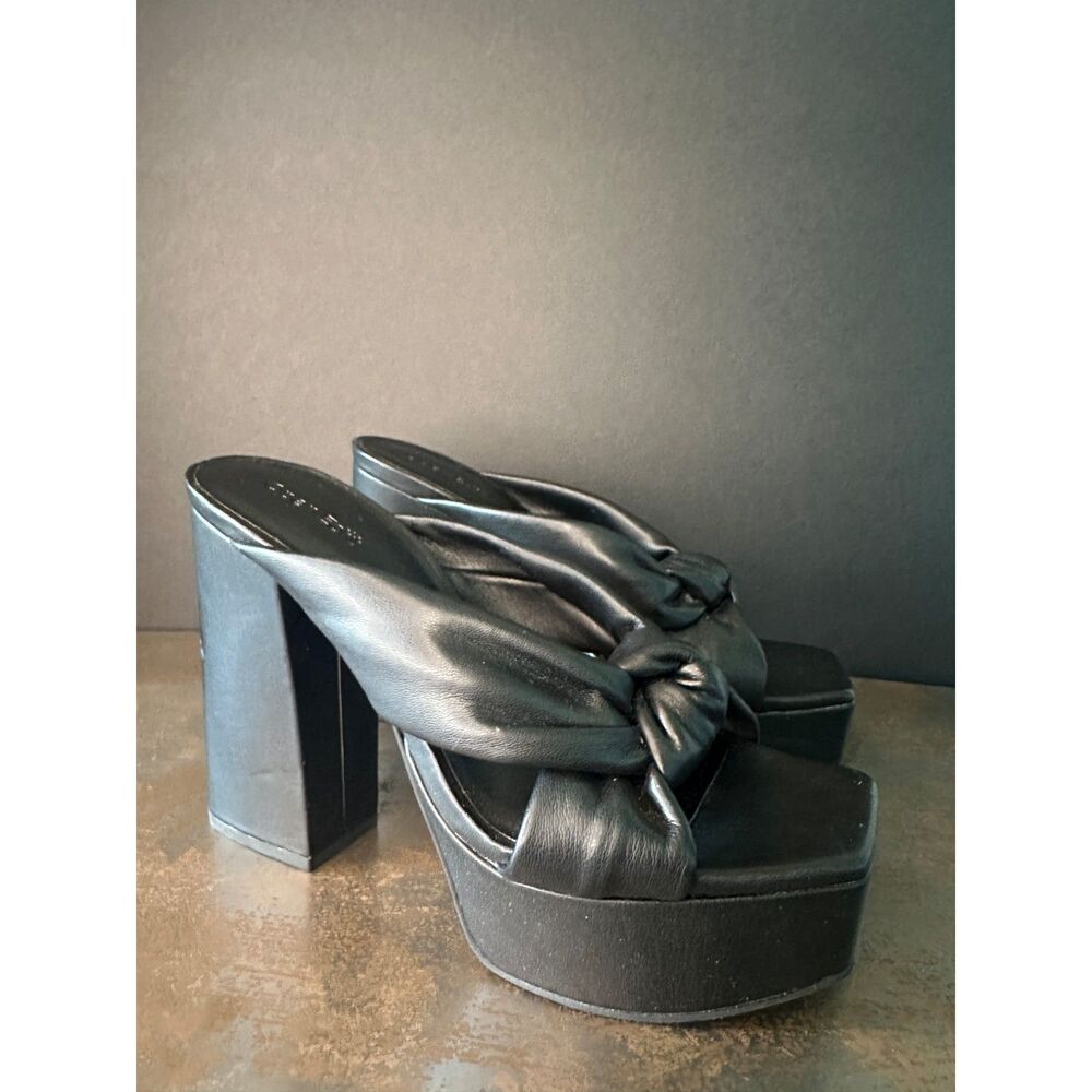 Open Edit Slide Sandal 7 Platform Block Heel Chunky Clubwear Y2K Sexy Black Kaia